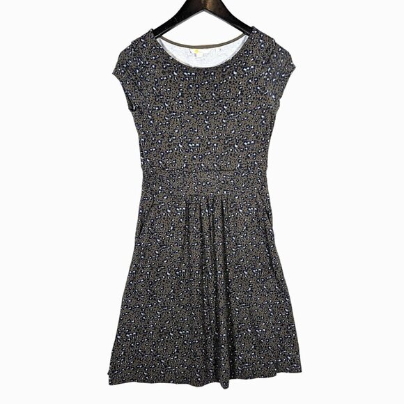 Boden Amelie Jersey Dress Stretch Olive Leopard Print Size 2 Casual Pockets Mini - Picture 1 of 6